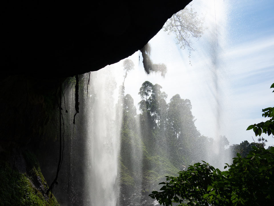 Viewing Sipi Fall 2 from the cave behind the waterfall